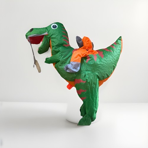Riding green dinosaur - a,