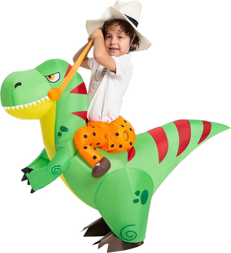 Inflatable green dinosaur ride - green,